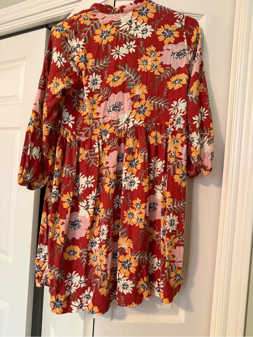 Red Floral Mini Dress with Smocked Waist